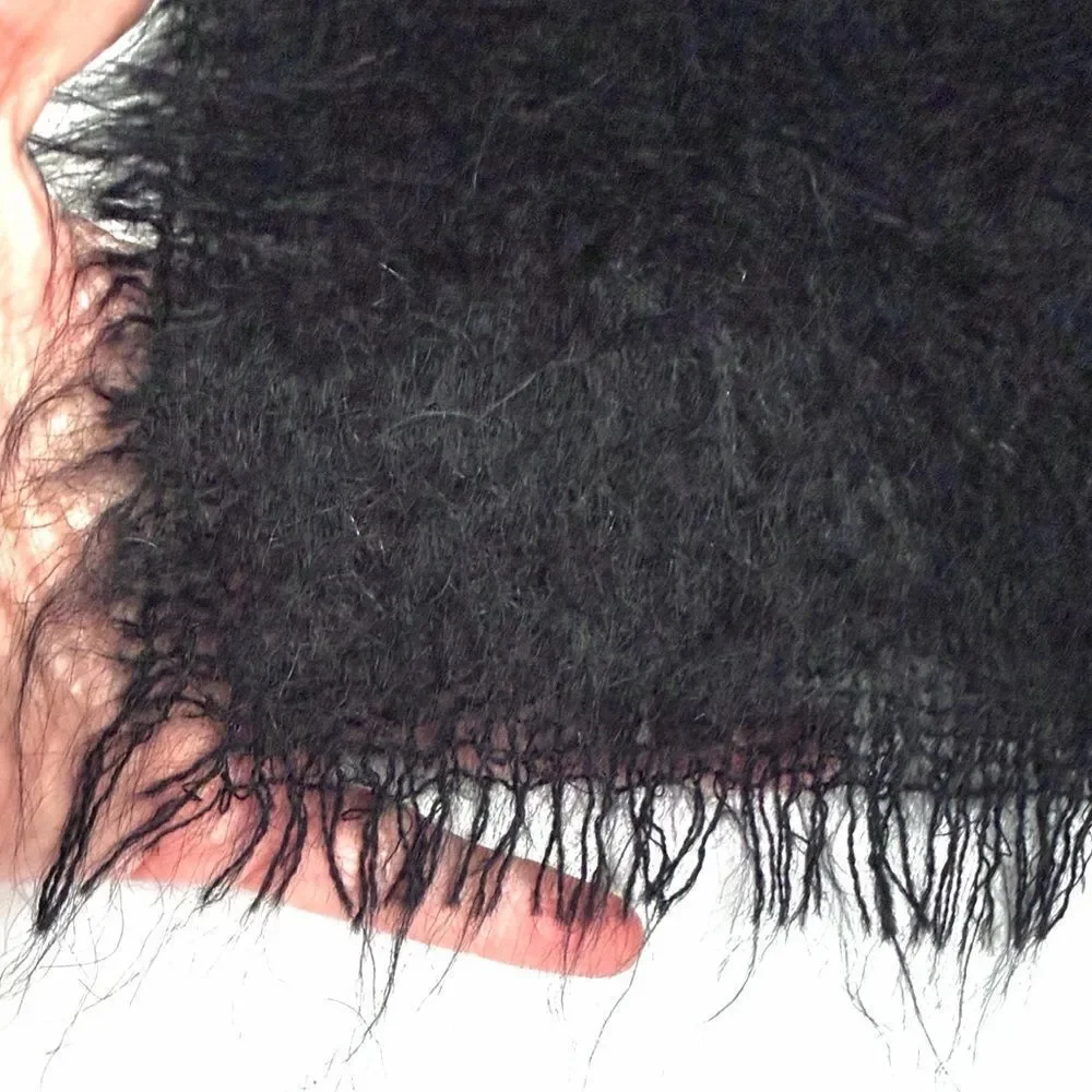 Vintage Black Mohair Wool Scarf Men's Women's Made in Great Britain 9x52